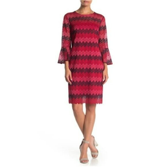 NWT TRINA TRINA TURK Lovey Bell Sleeves Chevron Print Party Mini Dress - Picture 2 of 8